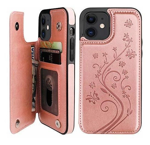 Estuche Para iPhone 12 Pro Tarjetero Diseño Mariposa Doble