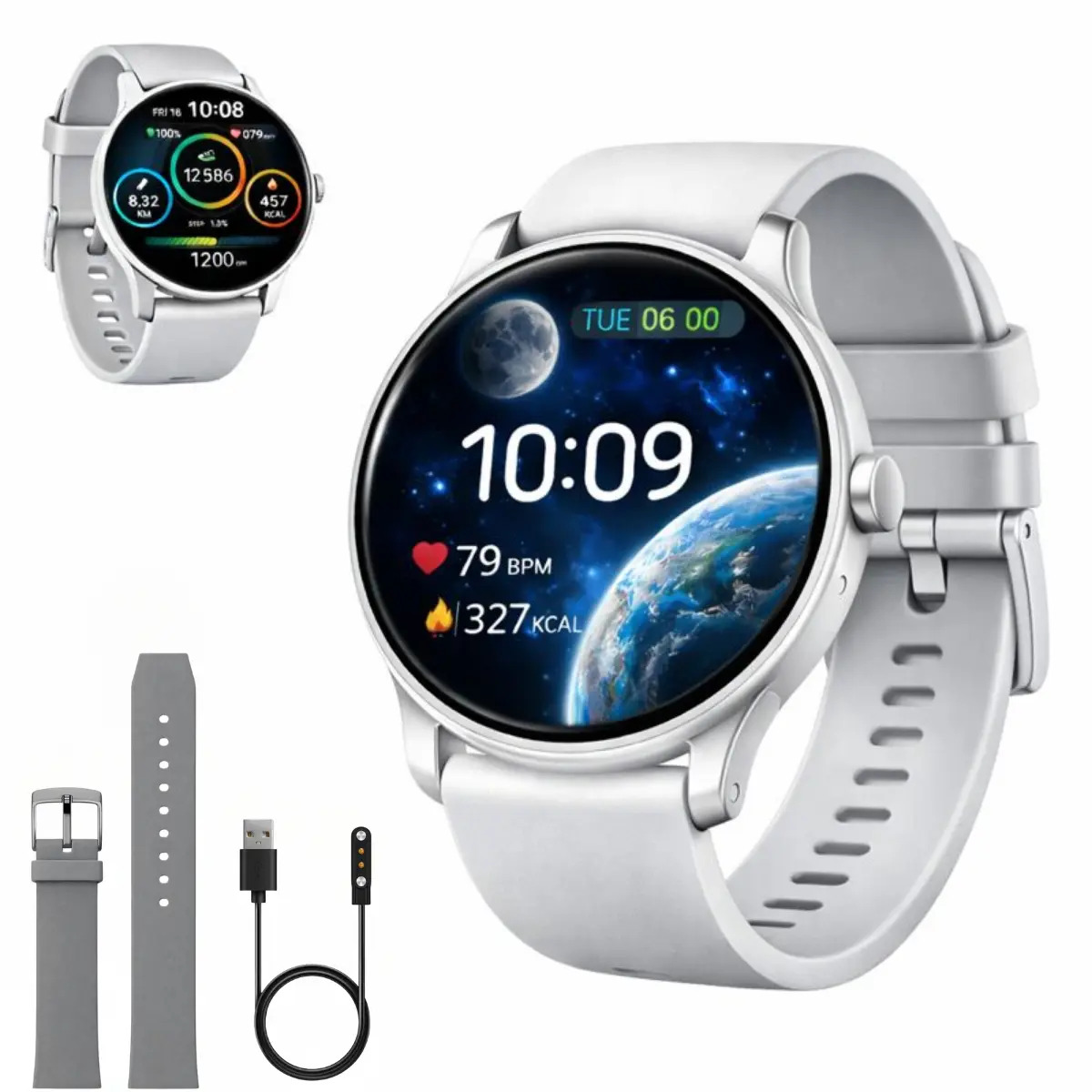 Relógio Smartwatch Inteligente Prata Masculino Feminino Ip68 À Prova D'água Notificações Chamadas Bluetooth Esporte E Saúde Monitoramento De Sono Mzcell