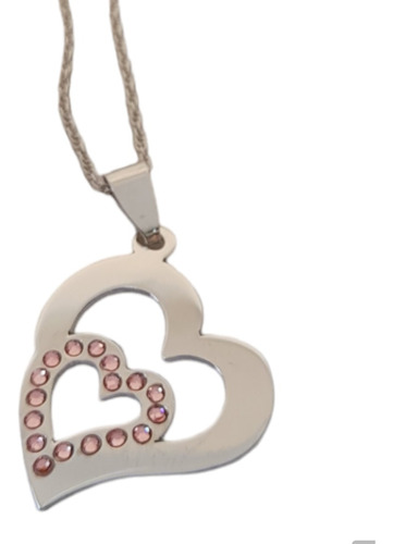 Conjunto Dije Doble Corazón Con Cristal Swarovski. 