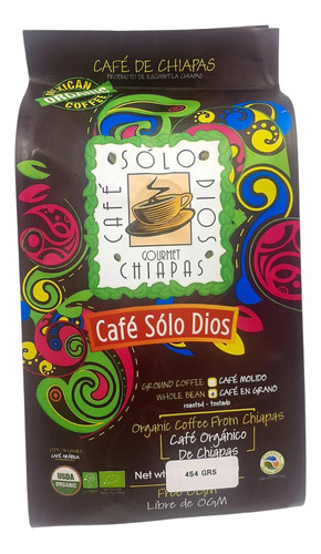 Café Sólo Dios, Grano Orgánico, Artesanal, 454g. Chiapas