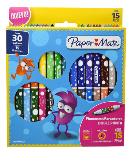 Marcadores Paper Mate Doble Punta 15=30 Colores Paper Mate 