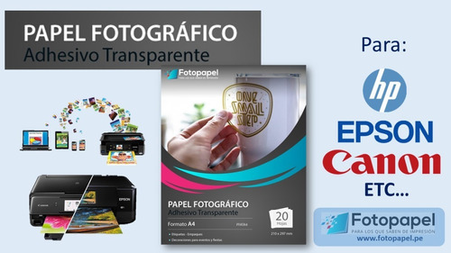 Papel Fotografico Adhesivo Transparente A4, 20unid.