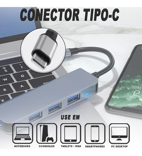 Hub Usb Tipo C 3.0 Regua Cabo Extensor iPad Dock Macbook Hd