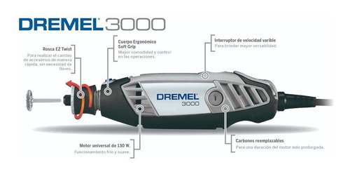 Minitorno Dremel 3000 130w Kit 30 Accesorios Eje Flexible