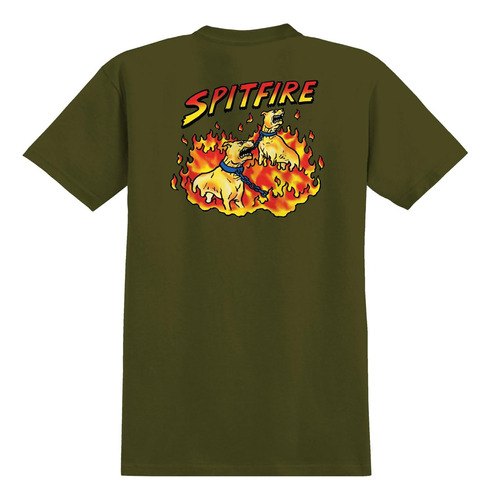 Spitfire Playera Hellhound Script Skate Shirt, Verde Milita