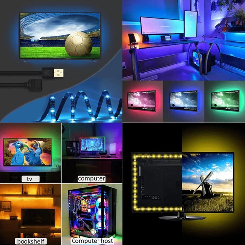 Imagem 3 de 7 de Fita Led 5050 Rgb Colorida 3mt 16 Cores Usb Para Tv Pc Carro