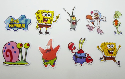 10 Stikers 10cm Pegotines Autoadhesivos Bob Esponja 