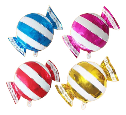 Kit 04 Balão Bala Listrada Mix De Cores Decoração Festa 45cm Cor Coloridas Balas Listradas