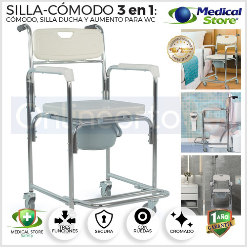 Silla Comodo Aumento Ducha Para Wc Baño 3 En 1 Aluminio