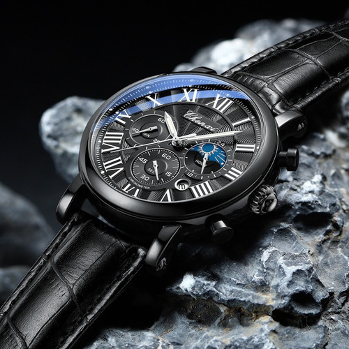 Relógio luminoso de quartzo Chenxi Luxury Moon Phase