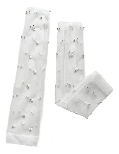 (b) Guantes Largos De Encaje Con Perlas, Malla De Tul Elásti