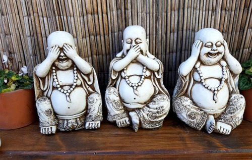 Trío De Budas De La Sabiduría Ciego, Sordo Y Mudo Exterior Blanco