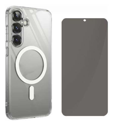 Funda Magnética + Cargador 45w + Antiespia Para Samsung S25 Transparente Samsung S25