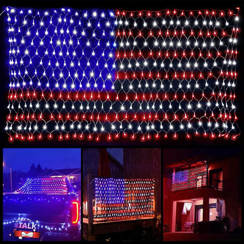 Luces De Bandera Americana Con 390 Luces Led Superbrillantes