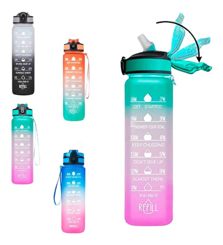 Botilito Botella Para Agua 1 Litro Motivacional Libre Bpa