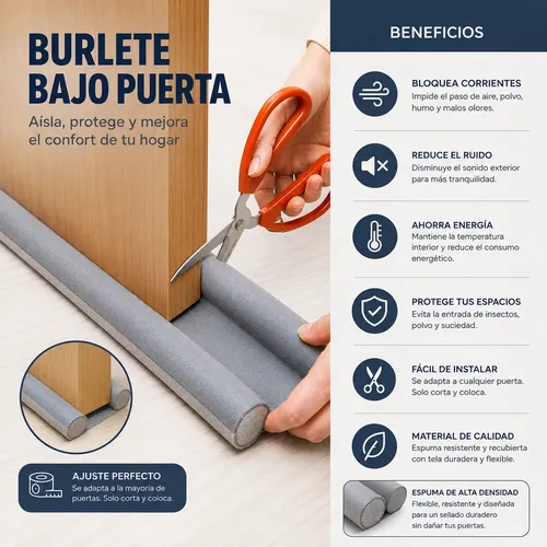 Aislante de Puerta Frio Polvo Burlete Anti Insectos Y Ruido Gris