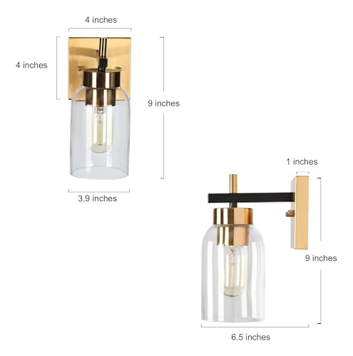 Lámpara De Pared 1 Luz Negra Y Dorada, Pantalla Vidrio Moder
