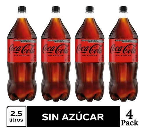 Caja Con 4 Refrescos Coca Cola Sin Azucar De 2.5 Lt