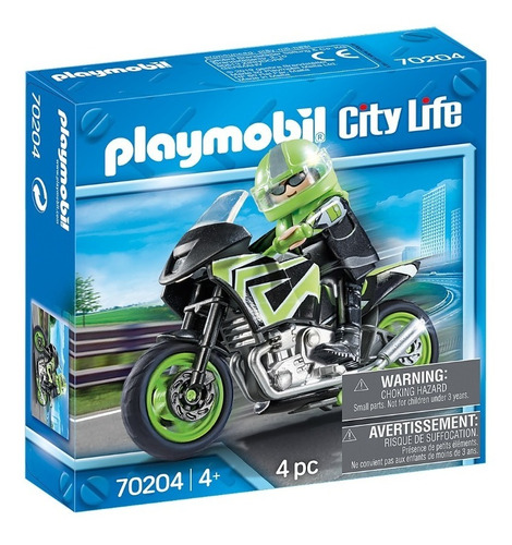 Moto De Carreras Playmobil Con Motociclista Y Casco - 70204