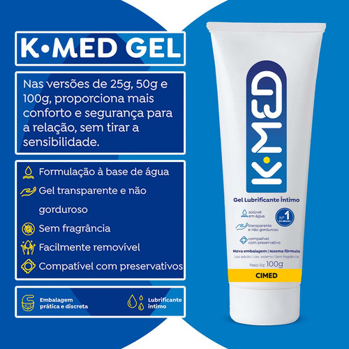 Kit C/ 2 Unidades - Gel Lubrificante Íntimo K-med 100g Sem Sabor