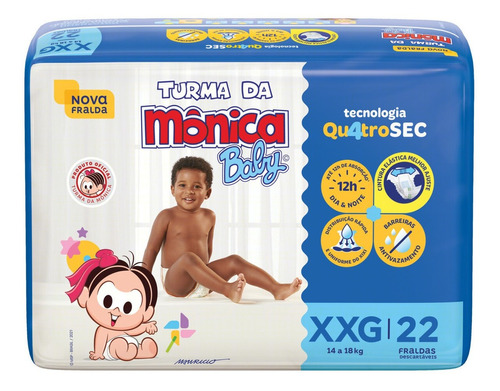 Fralda Descartável Infantil Turma da Mônica Baby XXG Pacote 22 Unidades