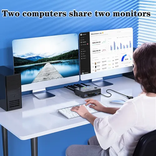 Conmutador Kvm Usb 3.0 Displayport De 8k 2 Monitores, 2 Comp