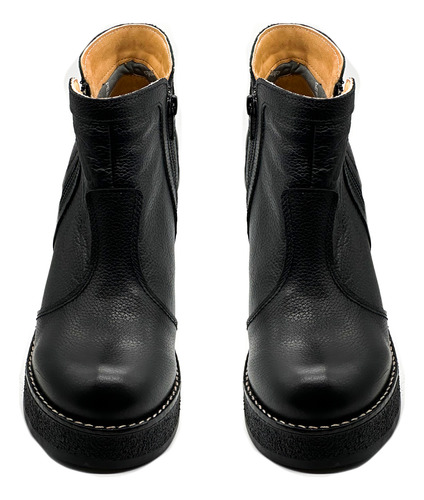 Bota Botineta Mujer Cuero Taco Plataforma Acolchada Negra