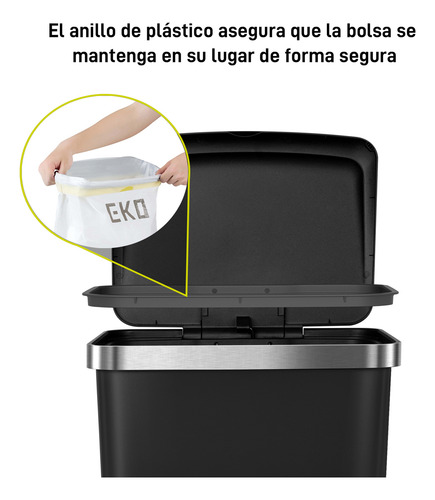 Bote De Basura Eko Hana 45 L Con Ruedas Pedal Cierre Suave Negro
