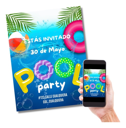 Invitación Digital Pool Party Fiesta Cumpleaños