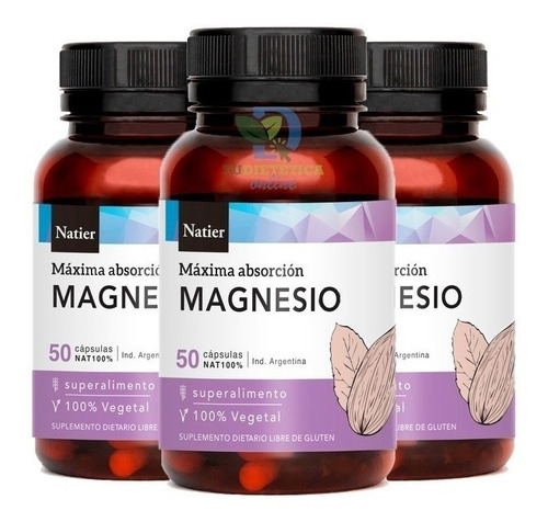 Magnesio Natier X50 Capsulas Estres Ansiedad Pack X3