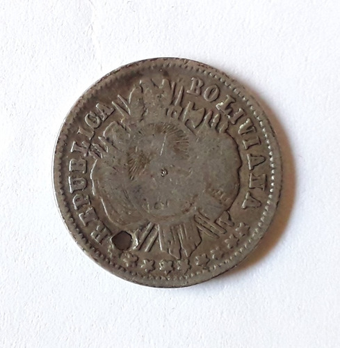 Bolivia 10 Centavos 1873 Plata .900 Moneda Km#158.1