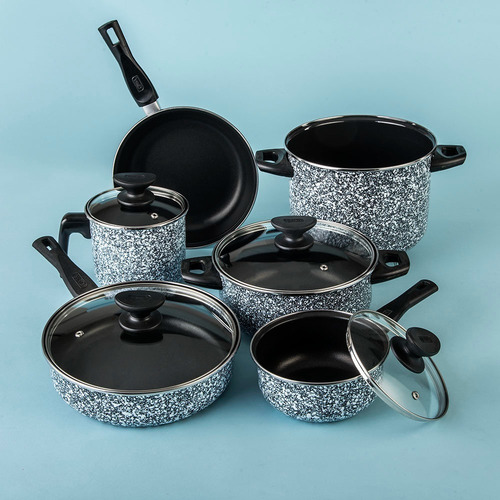 Imagen 3 de 5 de Batería De Cocina 10 Piezas Cinsa Granito Mármol Blanco