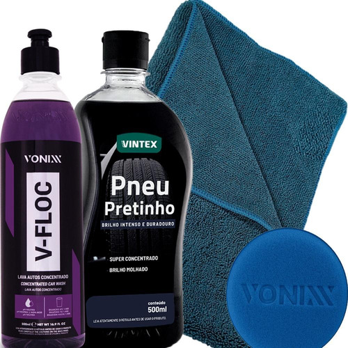 Pretinho P/ Pneus + Aplicador + Shampoo V-floc500ml + Toalha
