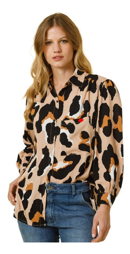 Camisa Mujer Calce Over Leopardo Vainilla Las Oreiro