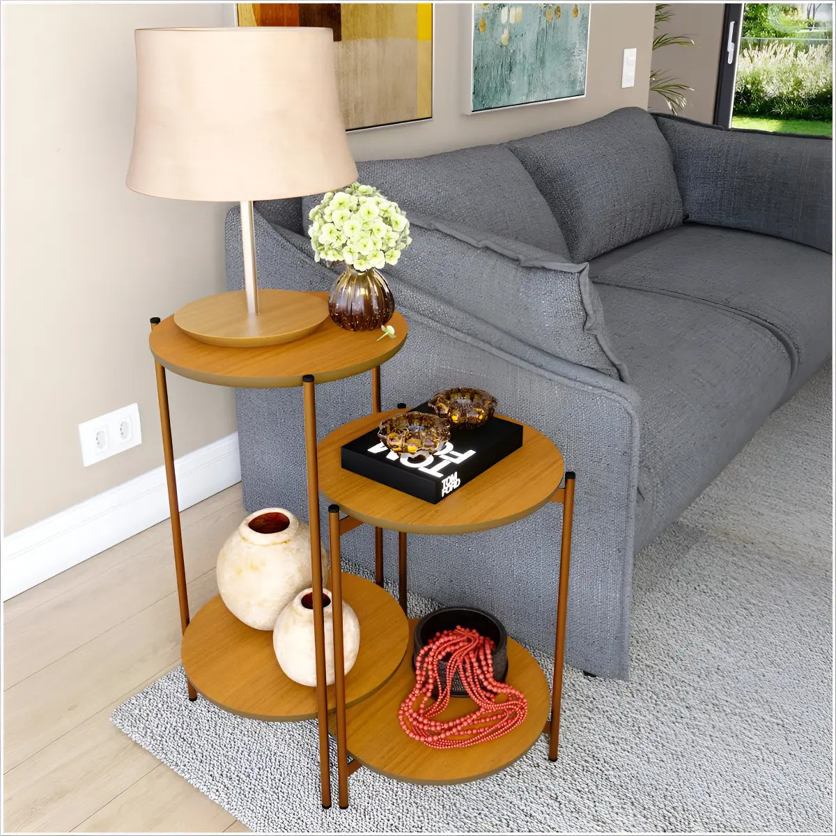 Conjunto de Mesa Lunis Nature com Pés de Ferro Bronze
