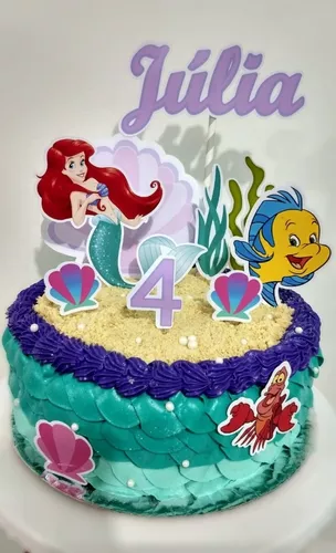 Topper de Bolo Sereia Princesa Ariel Topo Personalizado