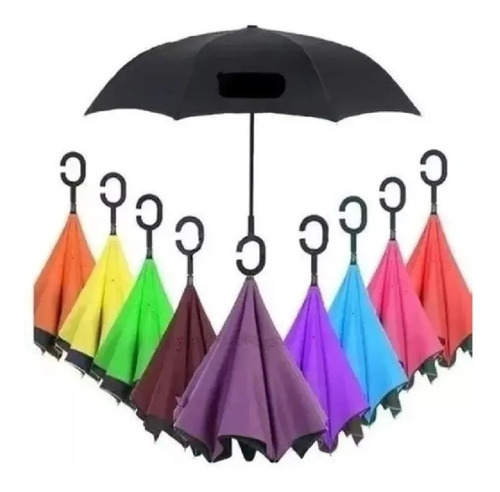 3 Paraguas Reversible Estampado Y De Colores Lluvias Inverti