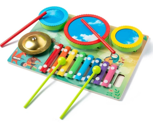 Set Musical Instrumentos Xilofono Tambor Platillo Infantil