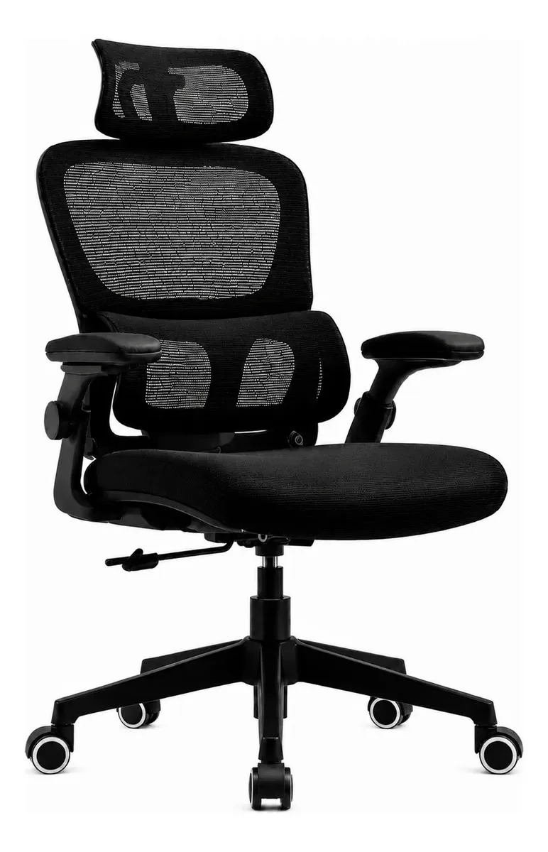 Cadeira Escritório Ergonômica Premium Com Suporte Lombar Preto Malha