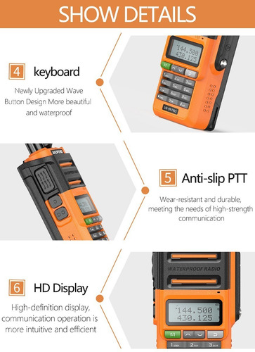 Imagem 6 de 10 de Rádio Ht Baofeng Uv-9r Pro Uhf Vhf Ip68 10w Uv 9r Laranja
