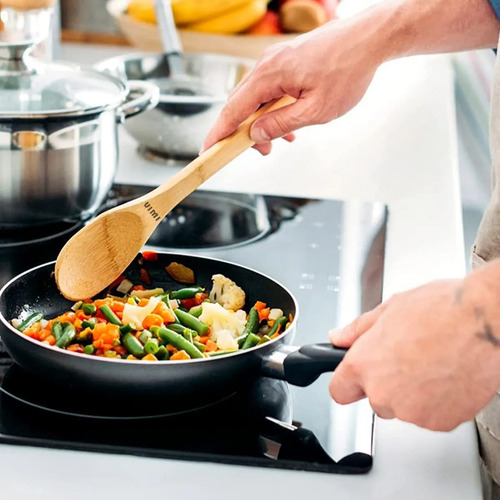 Set De Utensilio 3pz Bambú Con Base Almacenamiento Cocina