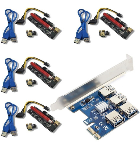 4 Risers Pci-e Black 16x A 1x V009s + Placa Pcie X1 A 4usbr2