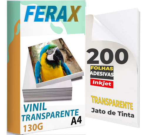 Adesivo Vinil Transparente 100 % Jato Tinta A4 - 200 Folhas Cor Branco