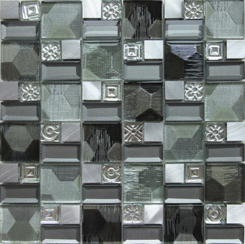 Malla Mosaico Azulejo Cenefa Vidrio/aluminio Negro Elite T