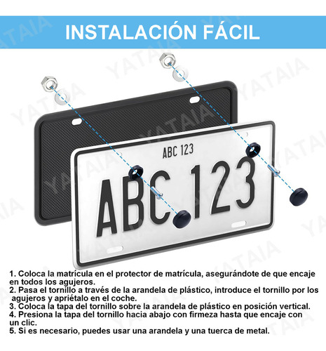 YATAIA Marco De Matrícula De Silicona Coche Universal Negro 1 Par, Juego De Silicona Para Matrícula De Coche, Para Portatarcos Delanteros Y Traseros A Prueba De Óxido, A Prueba De Sonajero, Negro