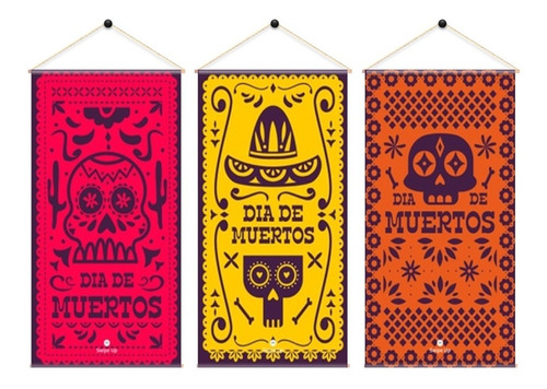 Decoracion Para Altar De Muertos Original 3 Pendones 60x30cm