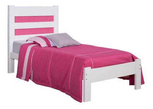 Cama padrão Atraente Lara solteiro cor rosa fabricado em madeira maciça