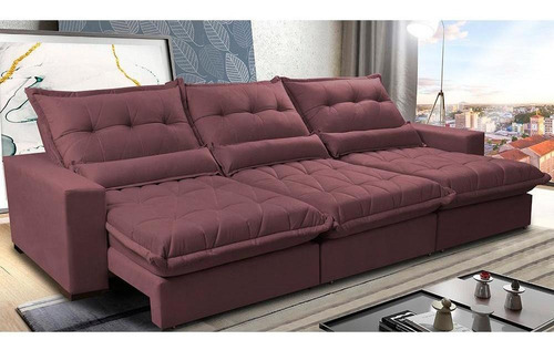 Sofá Retrátil Reclinável 3,52m Pocket Cama Inbox Soft Vinho