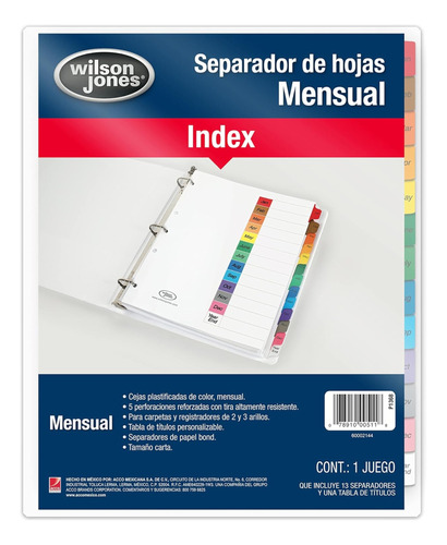 Separador De Hojas Mensual Wilson Jones 13 Separadores