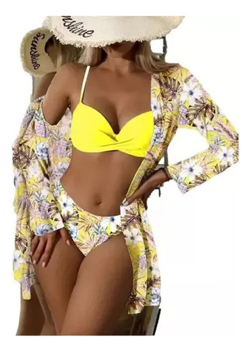 Bikini De Tres Piezas Con Estampado Playa Moderno Para Mujer